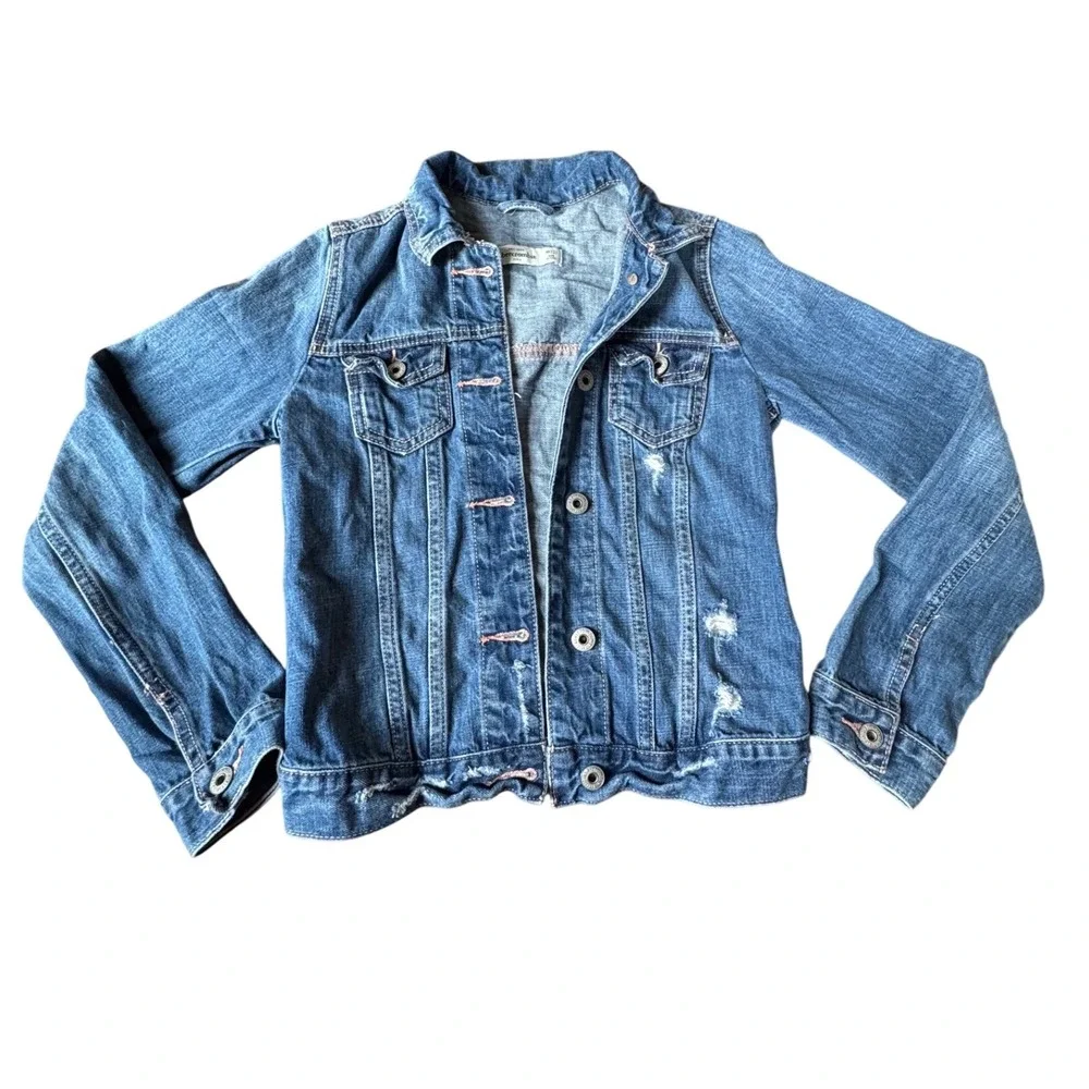 Abercrombie Kids Denim Jacket Distressed‎ Blue Button Front Size M 12